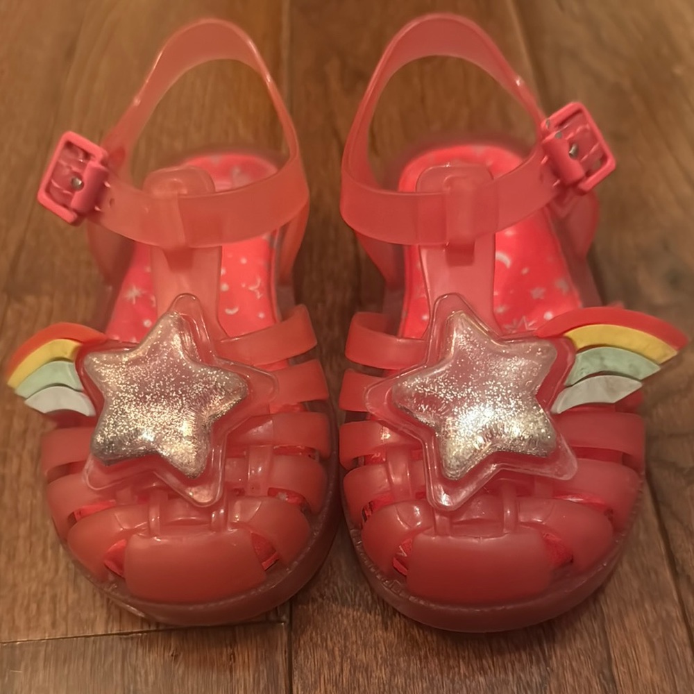 Kids Red Jelly Sandals with Star and Rainbow
